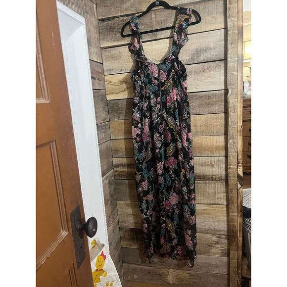 Xhilaration Womens Floral Paisley Maxi Dress Black Pink Ruffle Strap Size Medium - Picture 4 of 6